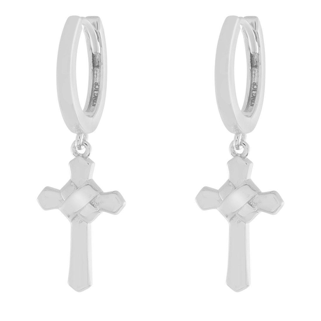 King Ice Wrapped Cross Earrings - WHITE GOLD